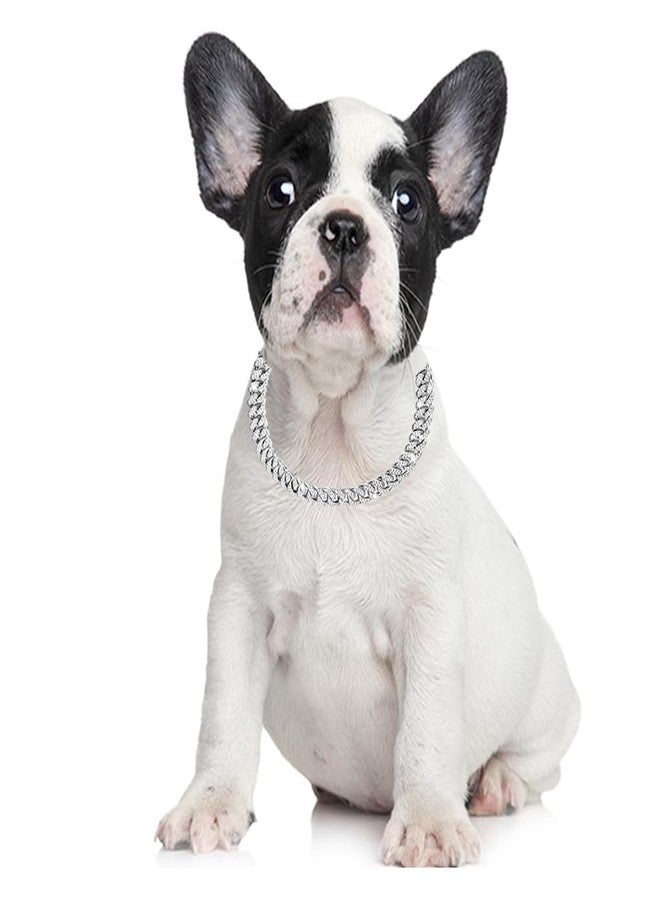 WeimoMonkey Silver Cuban Dog Collar,Cuban Link Dog Collar Necklace Diamond Metal Bling Choke Collar 13mm Wide Pet Jewelry for Puppy Small Medium Large Dogs Cats (14inch) - Image 2